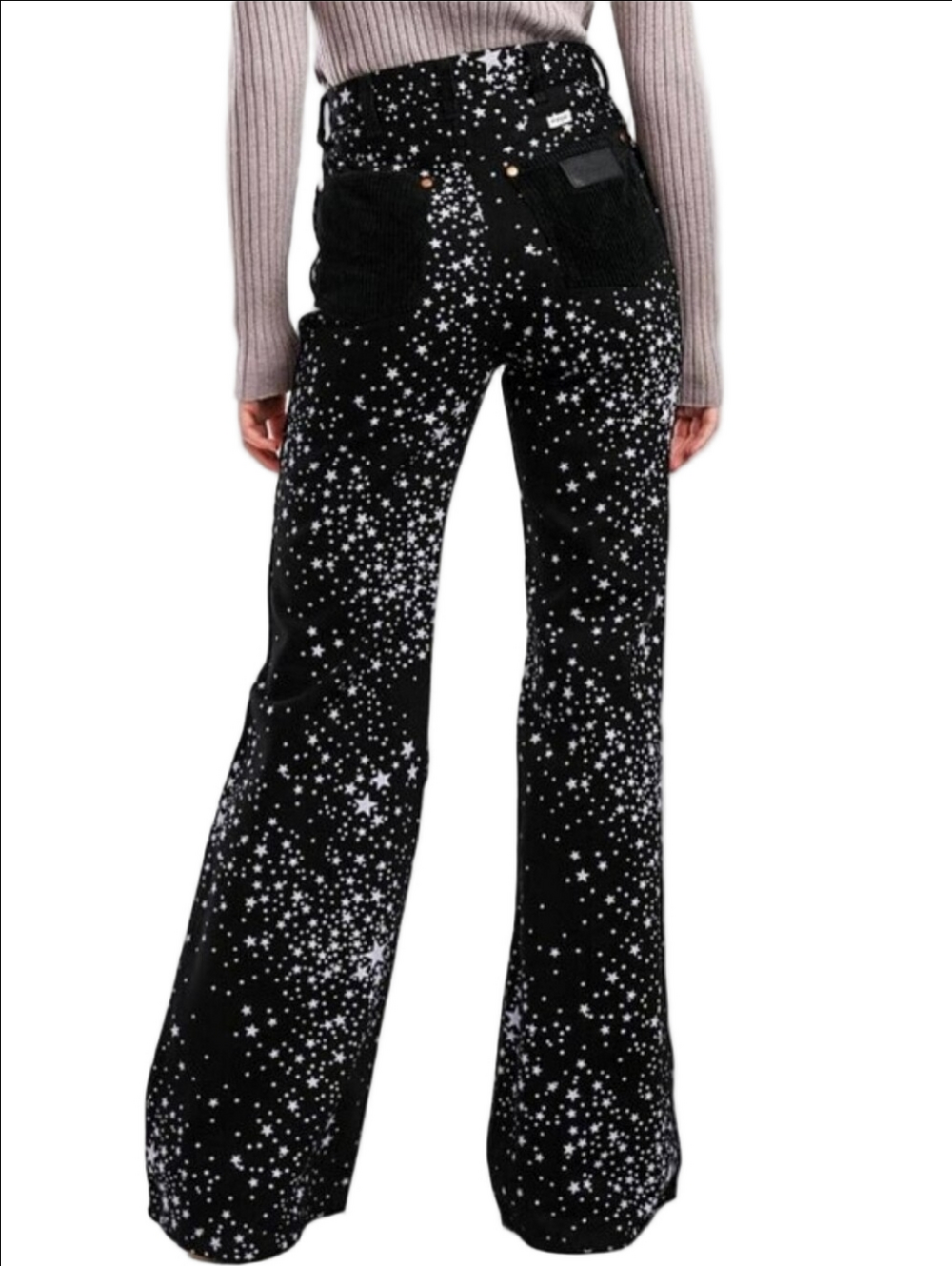 🆕⭐ WRANGLER "WANDERER" BLACK FLARE WIDE HIGH RISE JEANS WITH WHITE STARS⭐ - Picture 7 of 15